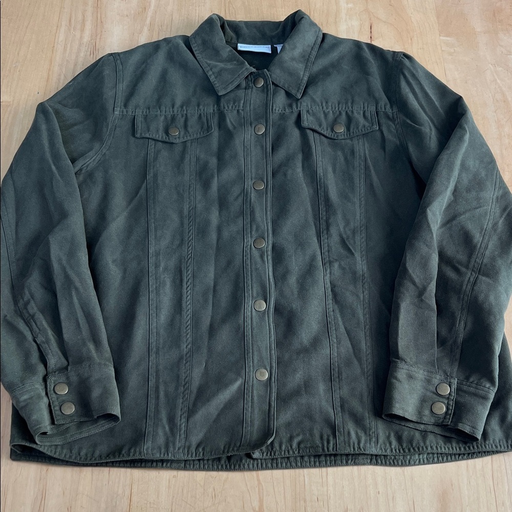 Alfred Dunner Olive Faux Suede Button-Up Jacket